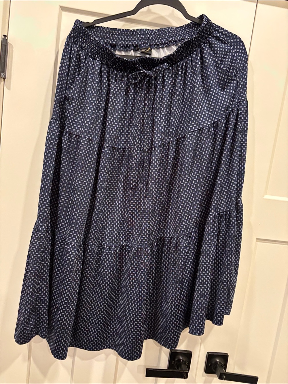 Robert Louis Navy Blue Polka Dot Tiered A-Line Skirt